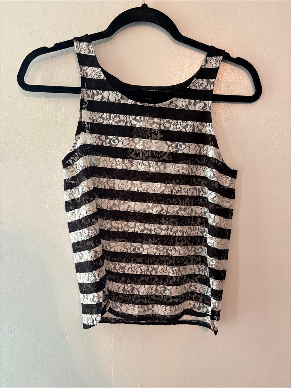 Express Black and White Lace Striped Tank Size XS